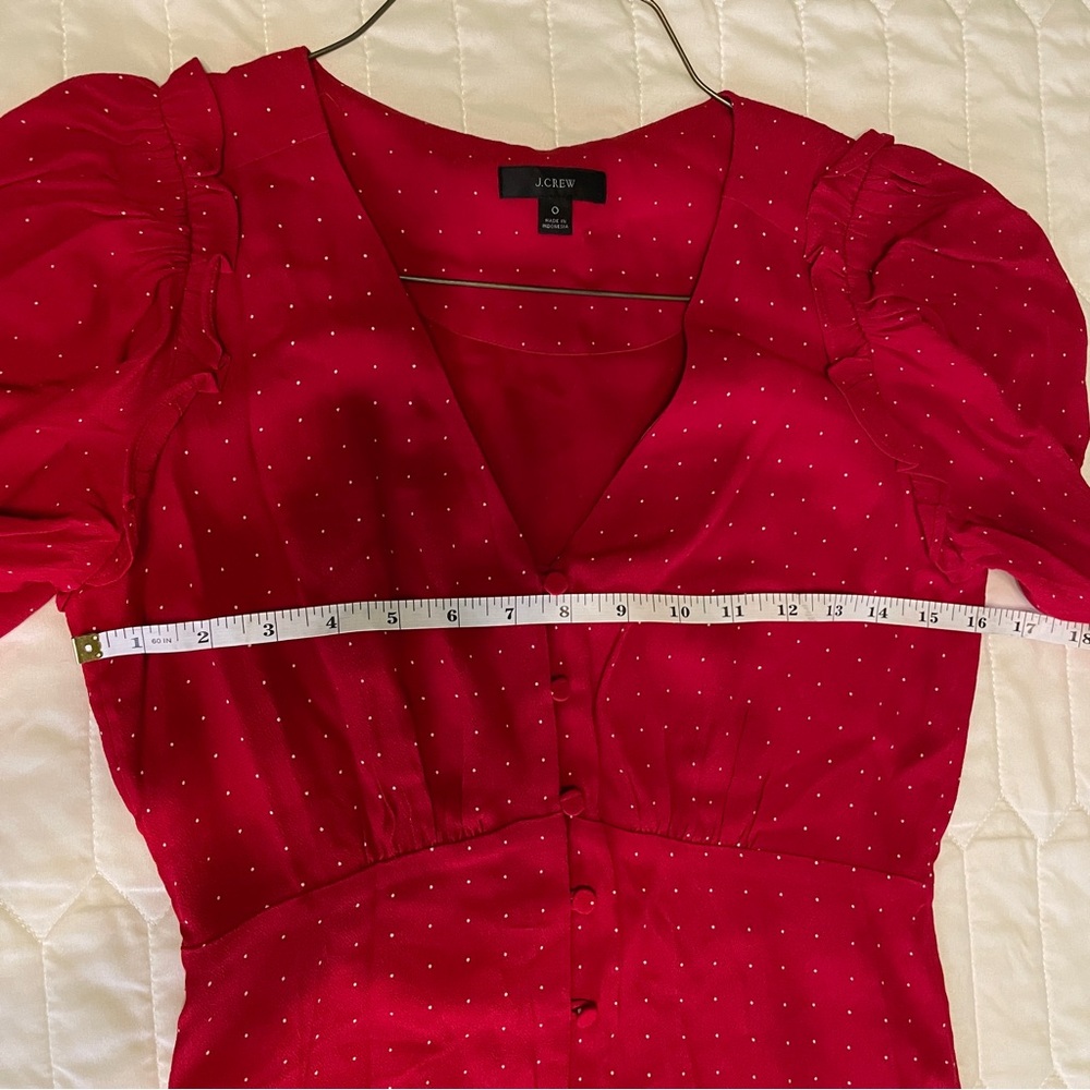 J Crew Puff Ruffled Sleeve Pin Dot Midi Dress Size 0 - Picture 4 of 7